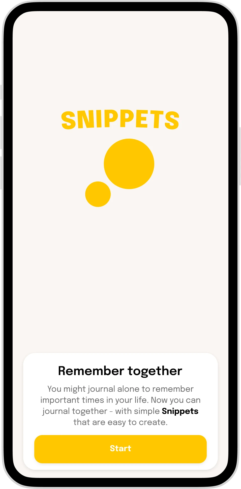 Snippets onboarding start screen