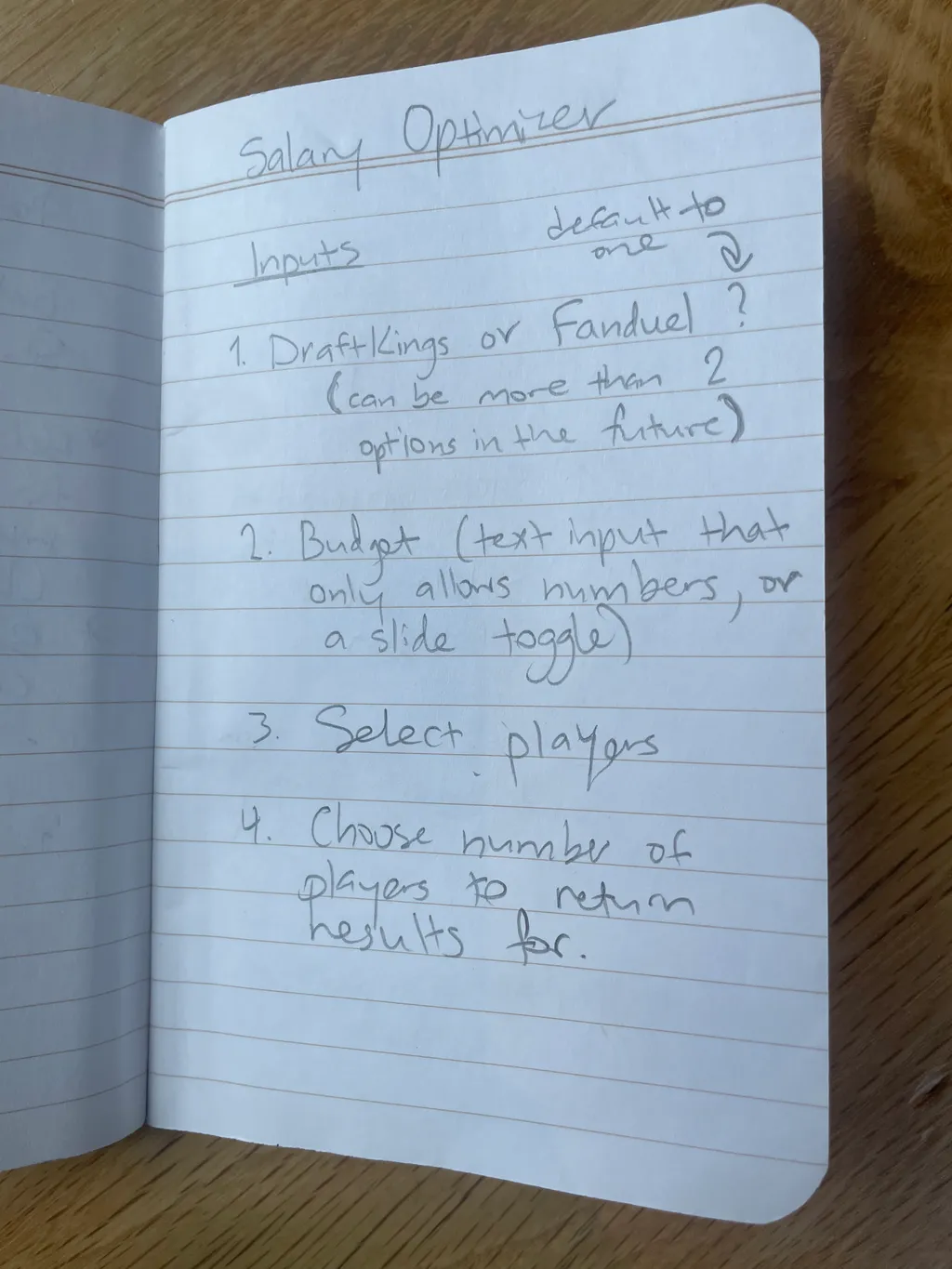 Handwritten Salary Optimizer input notes