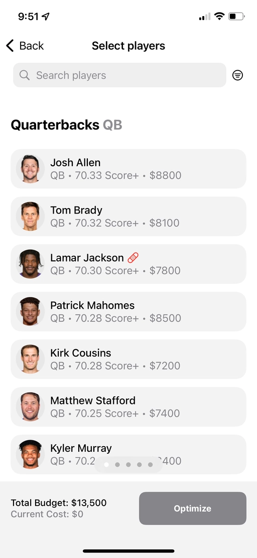 Salary Optimizer player selection before making a choice