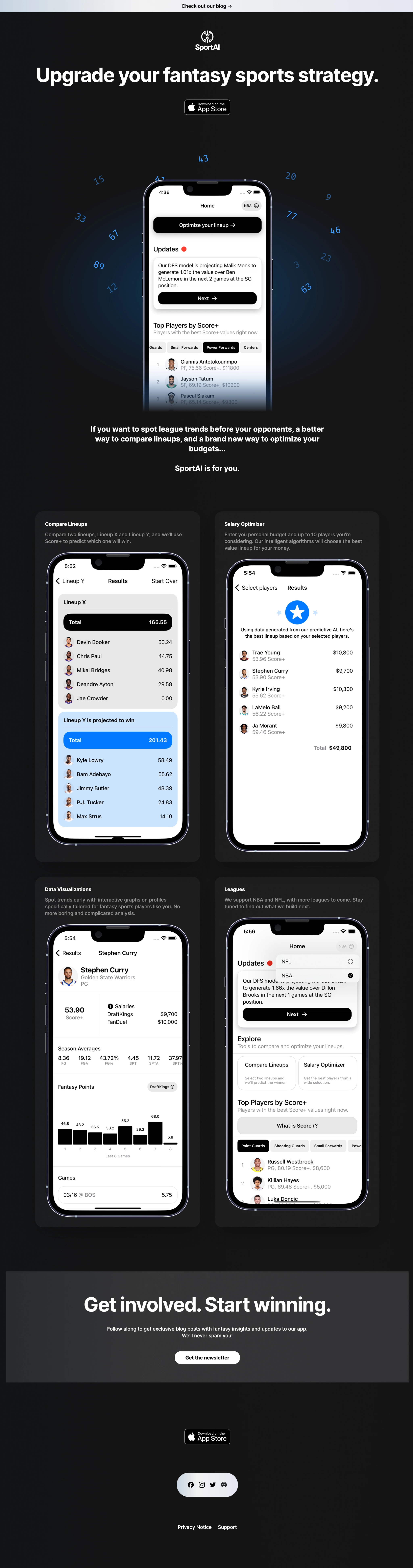 Long-form SportAI teaser website for the beta