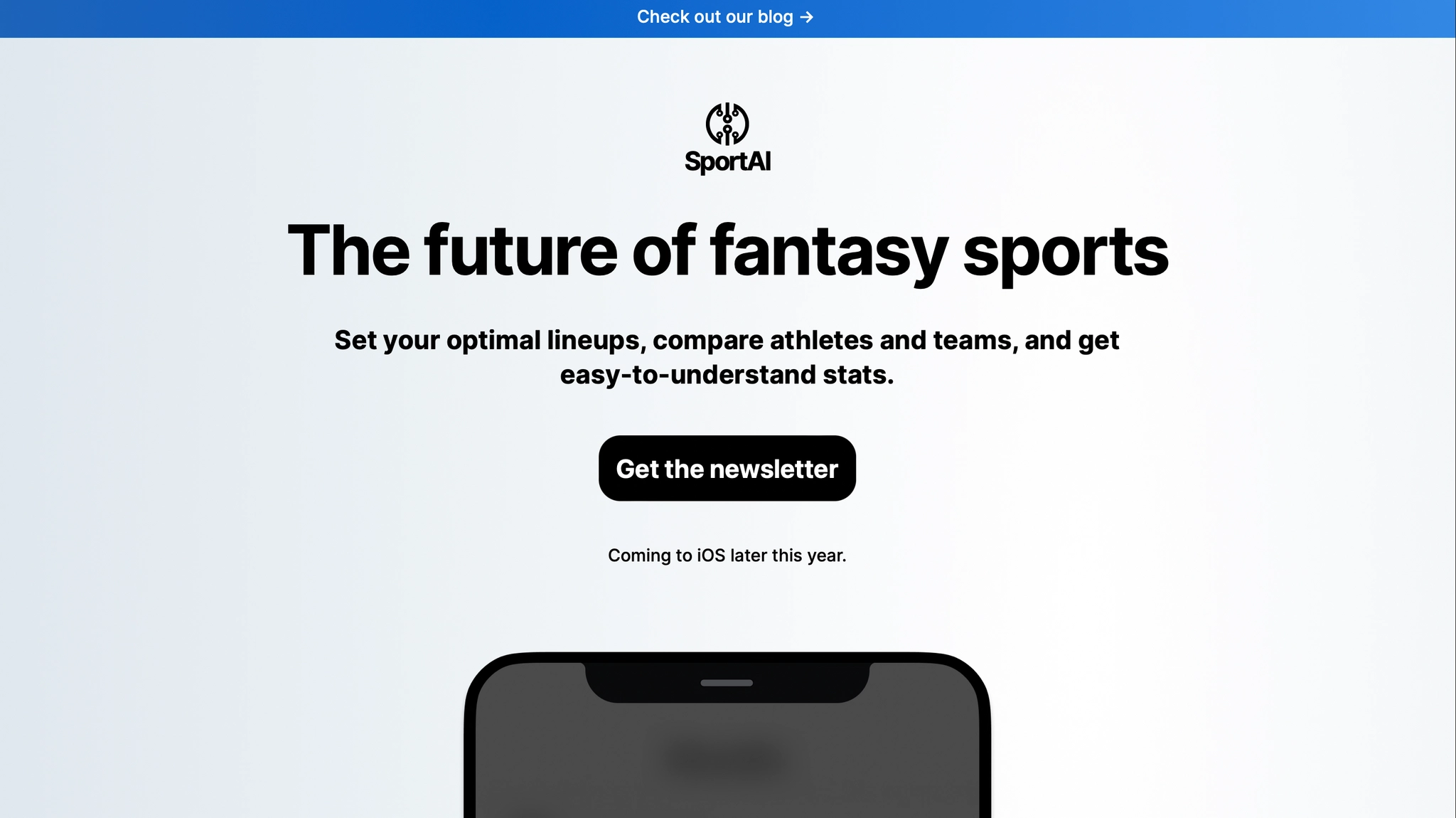 SportAI website for the first public app release